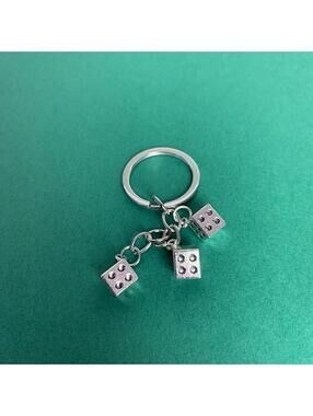 Y2k 2000s dice stack silver chrome keyring for keychain